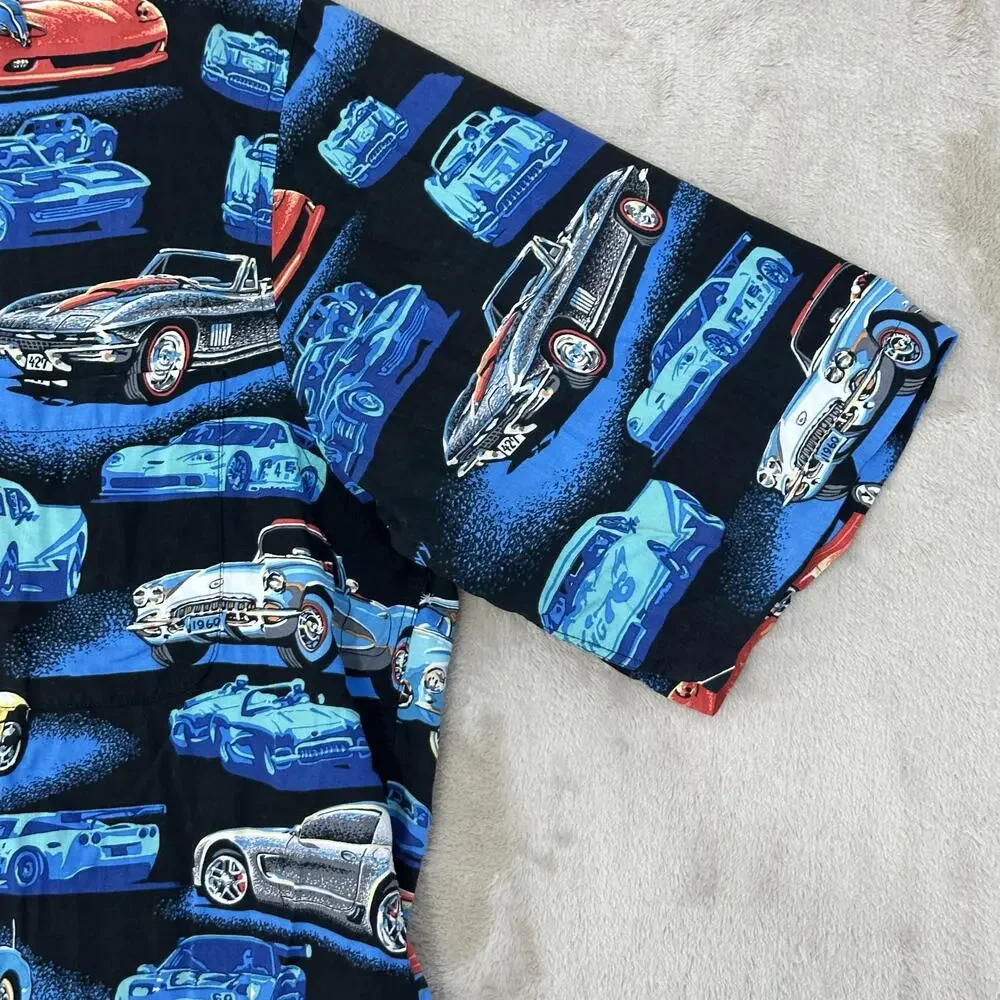 Reyn Spooner Shirt Mens XL Multicolor Car Print Hawaiian Button Front Rayon